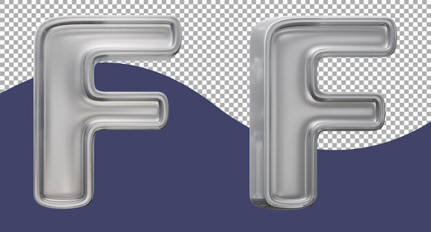 Renderización en 3D de la letra f del vidrio de cromo