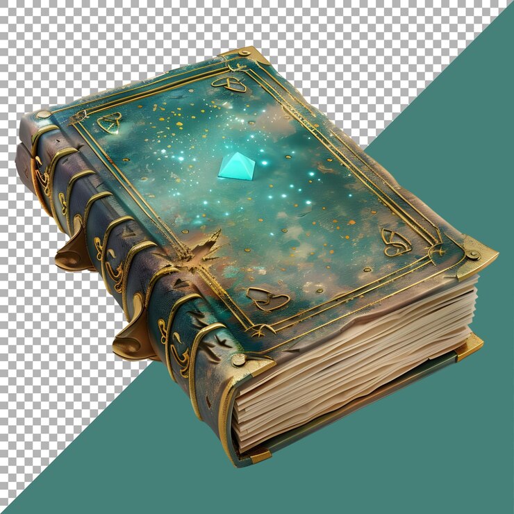 PSD renderización 3d de un libro de magia oculto vintage en un fondo transparente generado por ai