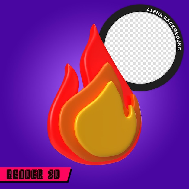 Renderización 3D de una llama de fuego con fondo alfa