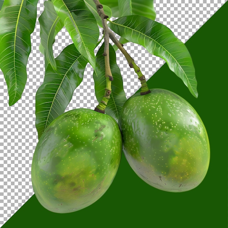 PSD renderización 3d de un mango verde con hojas en un fondo transparente generado por ai