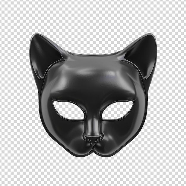 Renderización 3D de una máscara de gato negro png aislada en un fondo transparente