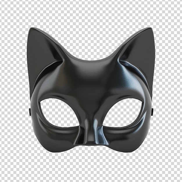 Renderización 3D de una máscara de gato negro png aislada en un fondo transparente