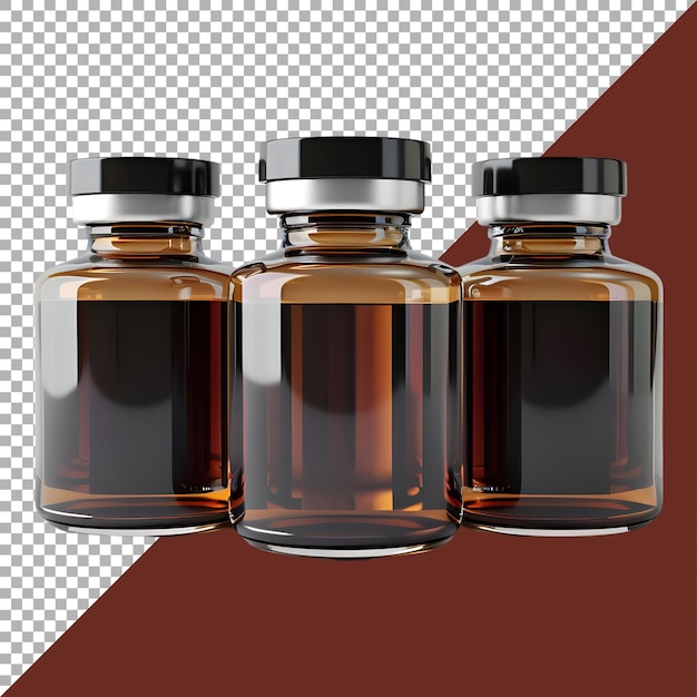 PSD renderización 3d de un medicamento en blanco en botellas pequeñas en un fondo transparente