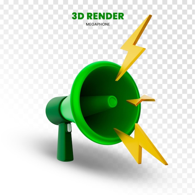 Renderización 3D de megáfono verde en un fondo transparente