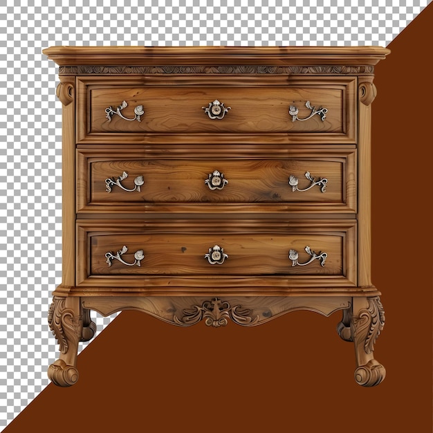 PSD renderización 3d de una mesa de cajón de madera en un fondo transparente generado por ai