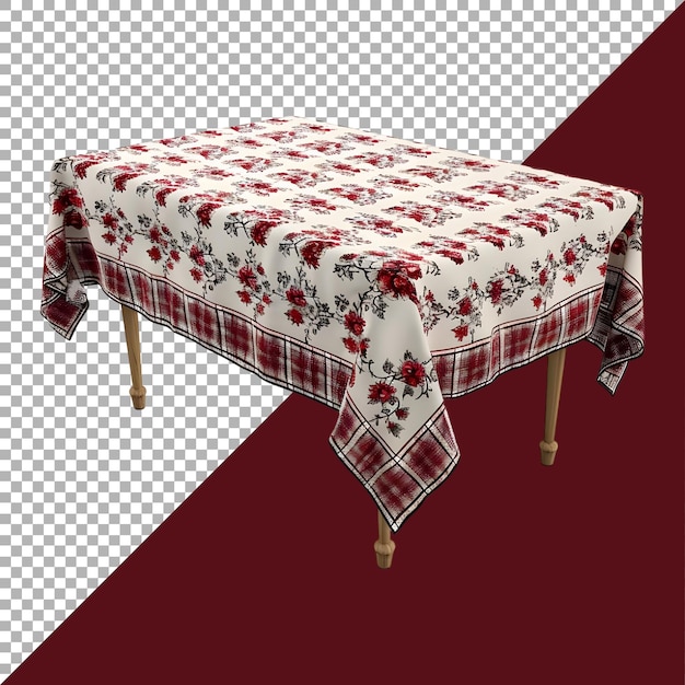 PSD renderización 3d de una mesa de comedor de madera con tela sobre ella en un fondo transparente