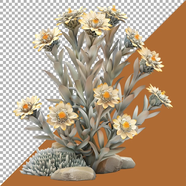 Renderización 3d de una mini flor de naranja en un fondo transparente generado por ai