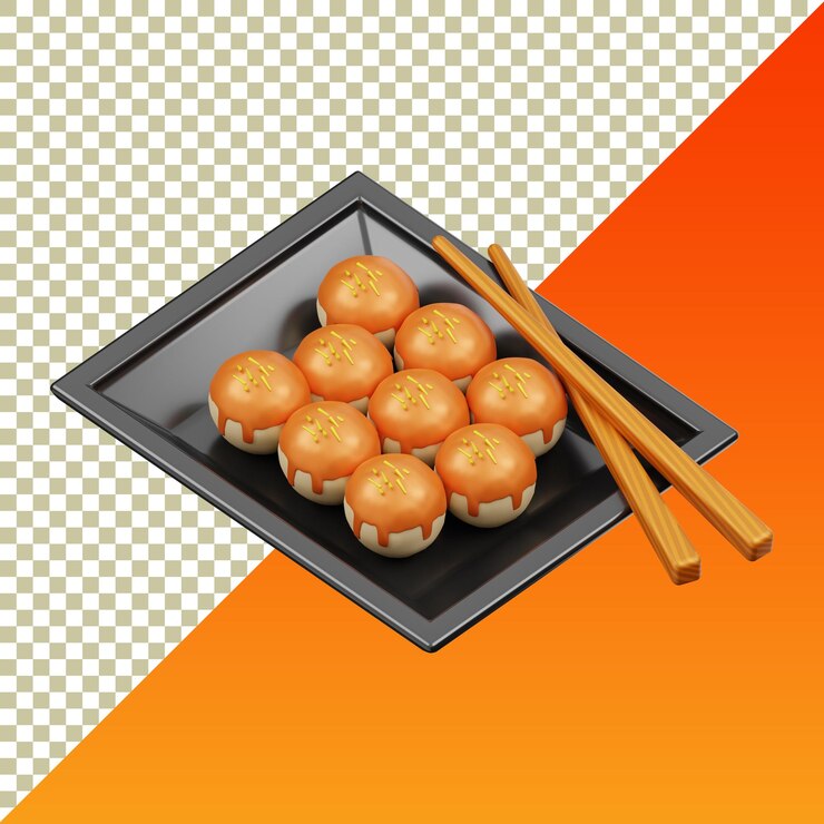 PSD renderización 3d de mochi en placa sobre un fondo aislado y transparente