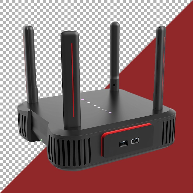 PSD renderización 3d de un módem o router para wi-fi en un fondo transparente generado por ai