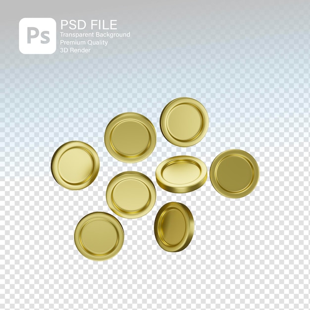 PSD renderización 3d de monedas voladoras con color oro