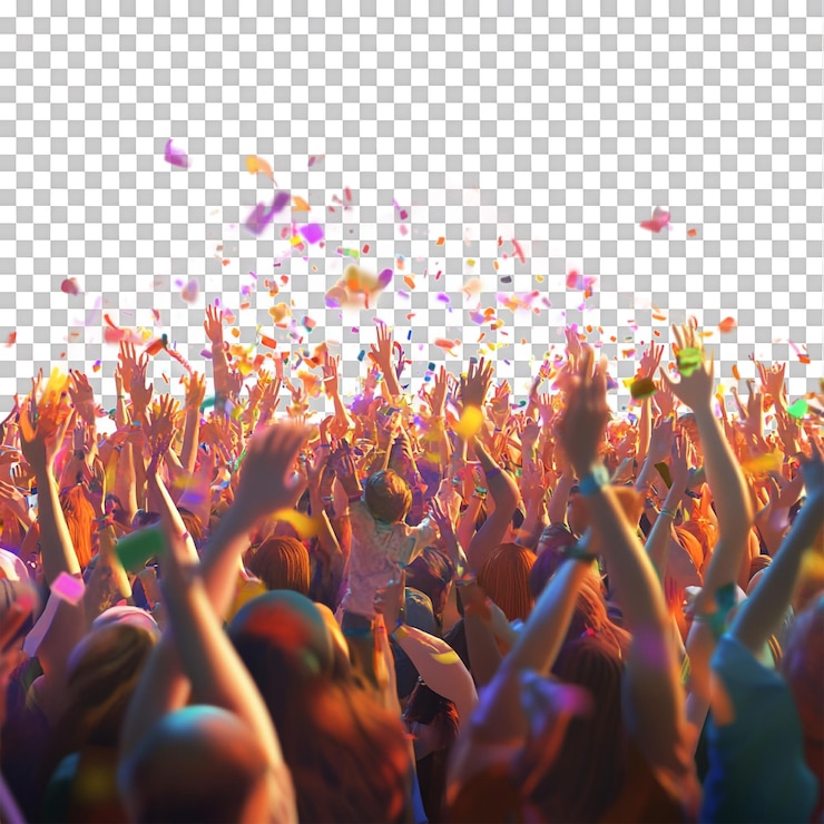 PSD renderización en 3d de una multitud celebrando el día de la música ideal para eventos festivos aislados contra un fondo transparente