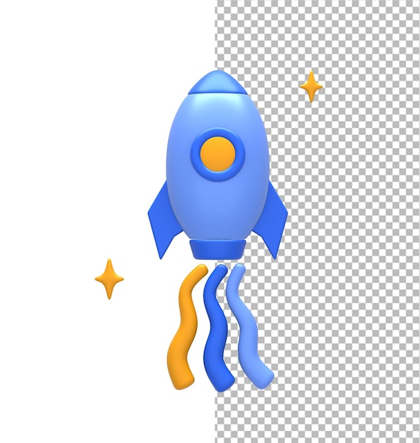 PSD renderización 3d de nave espacial azul amarilla o cohete de nave espacial para ui ux aplicaciones móviles web redes sociales