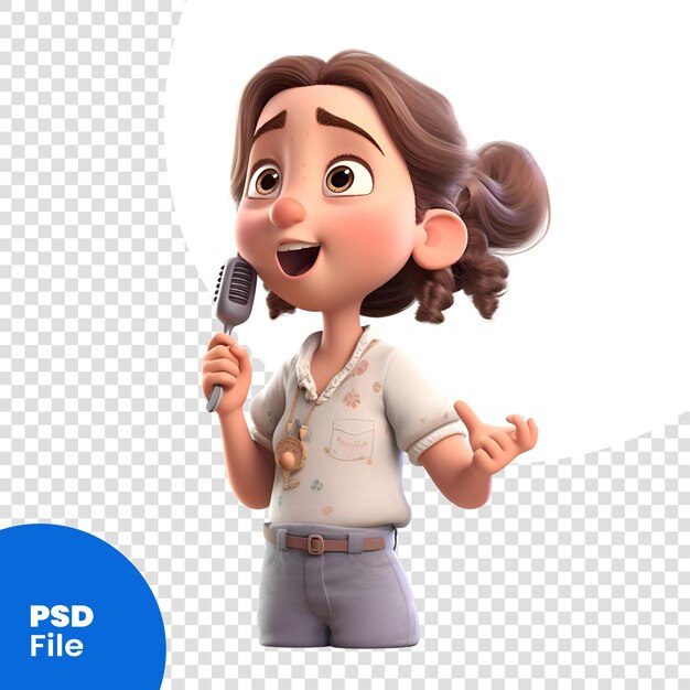 PSD renderización 3d de una niña con un cepillo de pelo en un fondo blanco plantilla psd