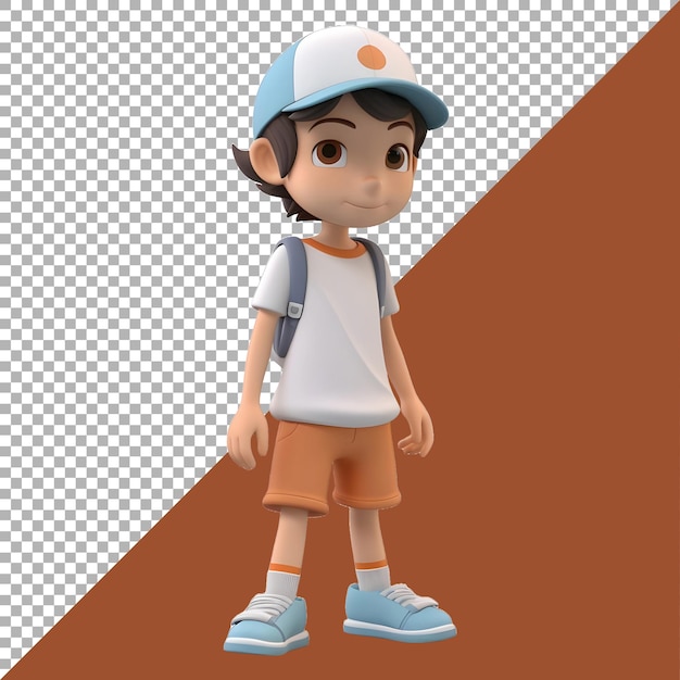 PSD renderización en 3d de un niño de dibujos animados con gorra en un fondo transparente generado por ai