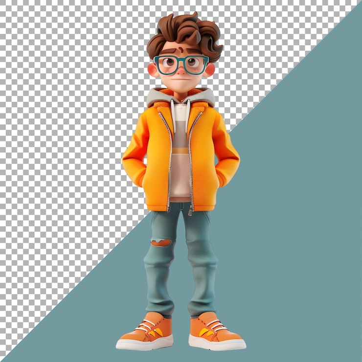 PSD renderización 3d de un niño viajero de pie sobre un fondo transparente generado por ai