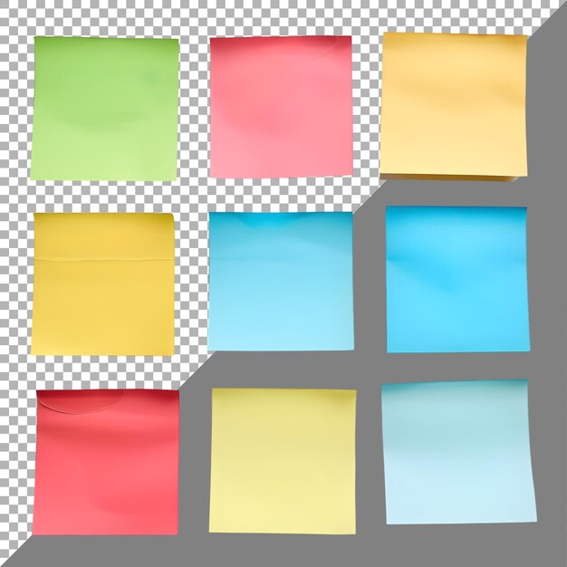 Renderización 3D de notas adhesivas coloridas en un fondo transparente generado por Ai