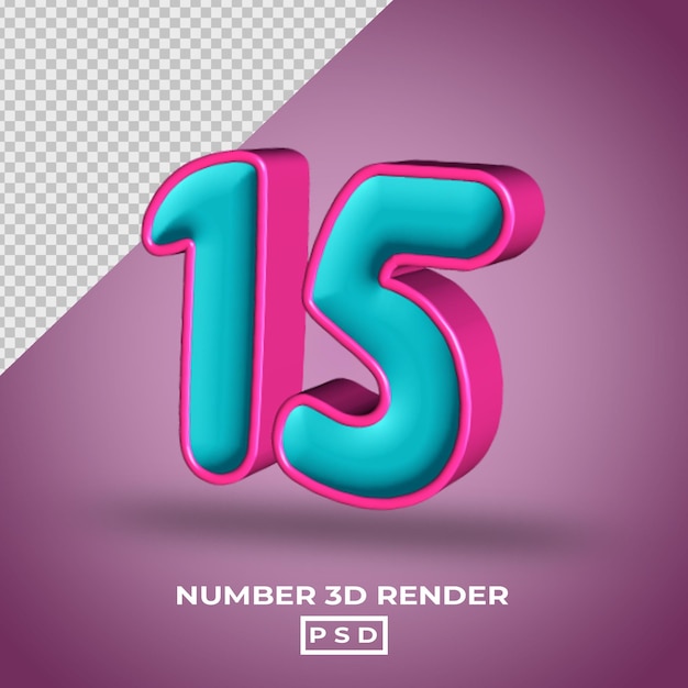 PSD renderización 3d número 15 con el color tosca magenta