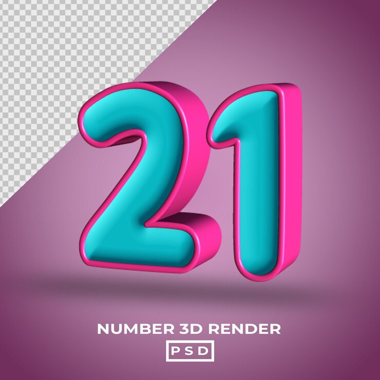 PSD renderización 3d número 21 con el color tosca magenta