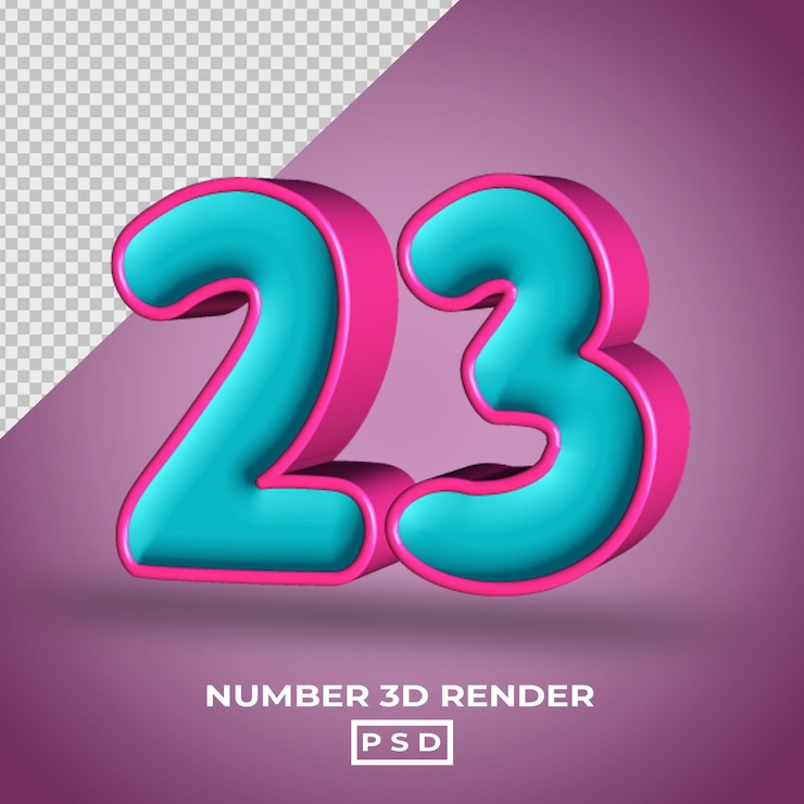 PSD renderización 3d número 23 con el color tosca magenta