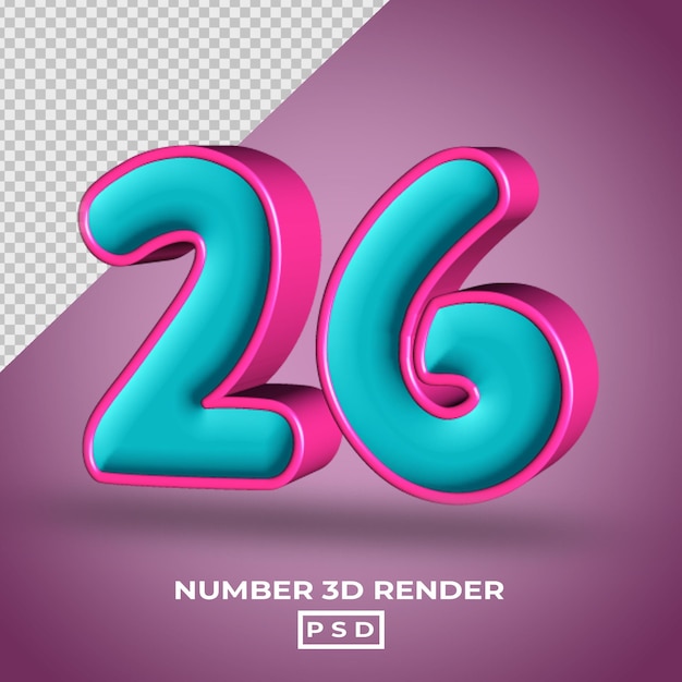 PSD renderización 3d número 26 con el color tosca magenta