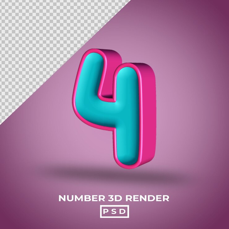 PSD renderización 3d número 4 con el color tosca magenta