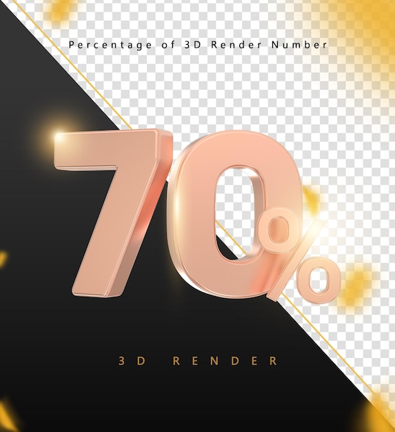 Renderización 3D del número del 70 por ciento