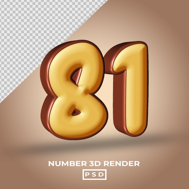 Renderización 3D del número 81 con colores de pastel de chocolate