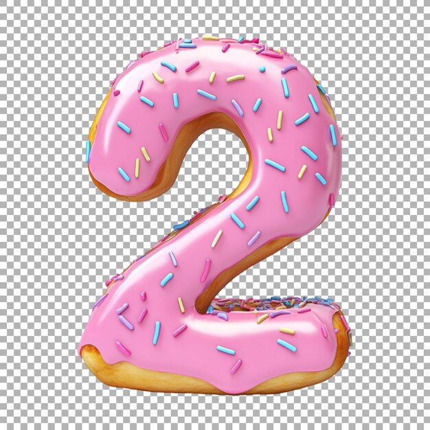Renderización 3D de un número alfabético 2 hecho con Donut Cartoon en fondo transparente
