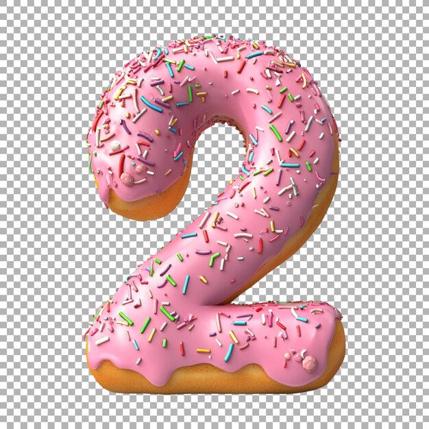 Renderización 3D de un número alfabético 2 hecho con Donut Cartoon en fondo transparente