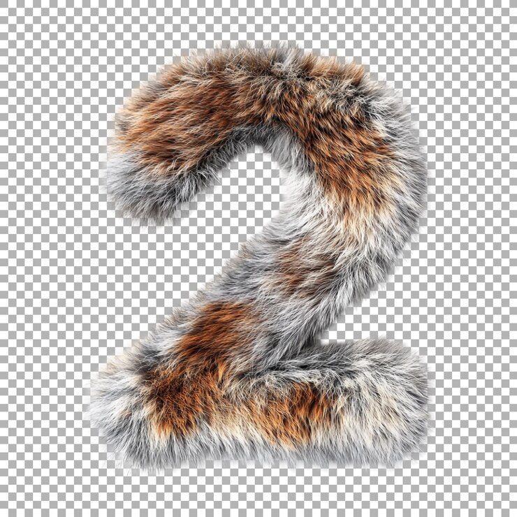 PSD renderización 3d de un número alfabético 2 hecho con piel sobre un fondo transparente