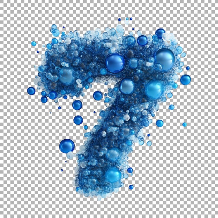 PSD renderización 3d de un número del alfabeto 7 hecho con burbuja azul en fondo transparente