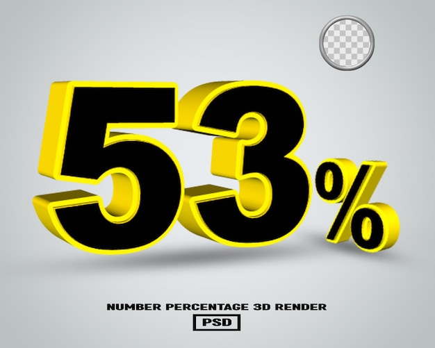 Renderización 3D número porcentaje color amarillo negro con fondo gris