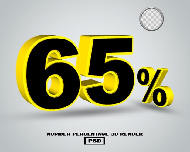 Renderización 3d número porcentaje color amarillo negro con fondo gris