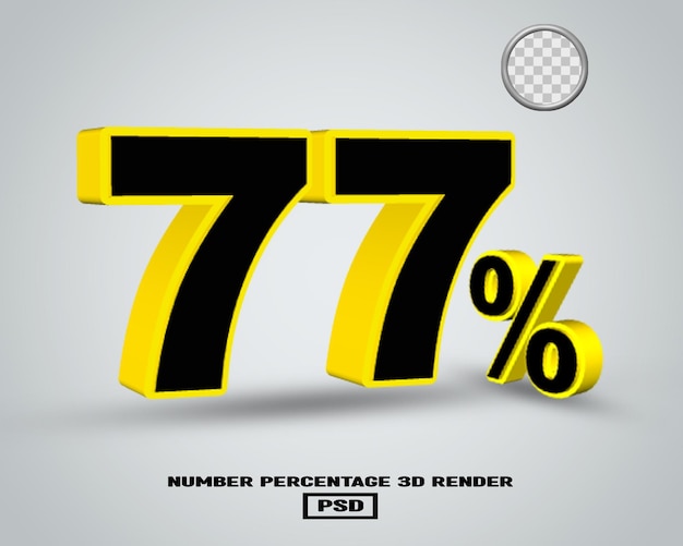 Renderización 3D número porcentaje color amarillo negro con fondo gris