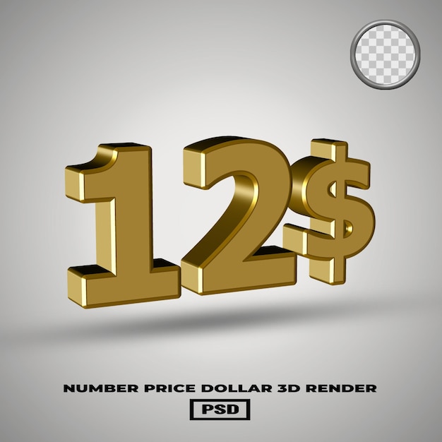 Renderización en 3D del número de precio en dólares estilo oro