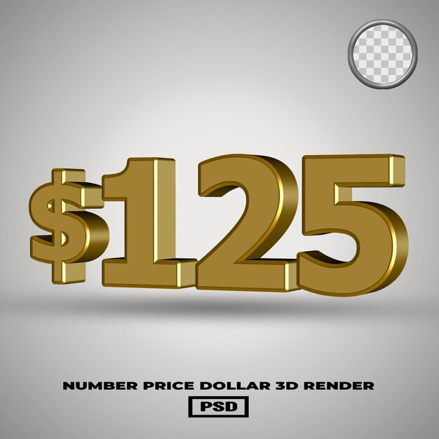 Renderización en 3D del número de precio en dólares estilo oro