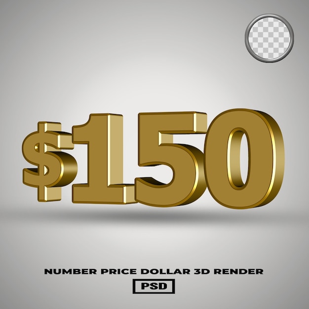 Renderización en 3D del número de precio en dólares estilo oro