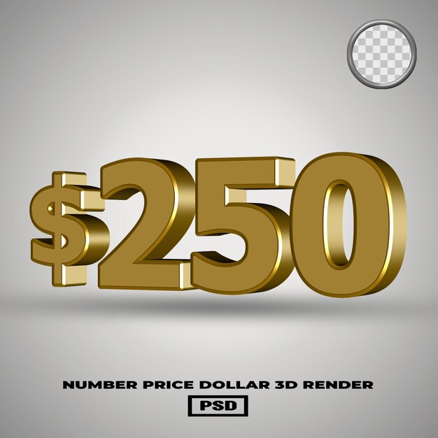 Renderización en 3D del número de precio en dólares estilo oro