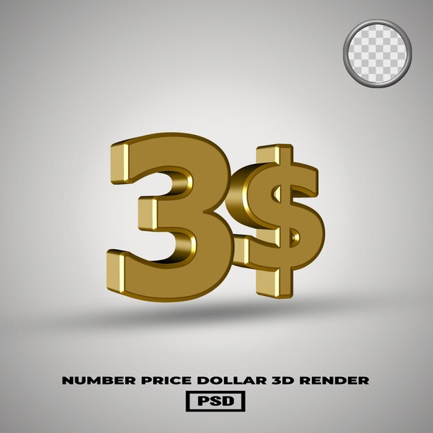 Renderización en 3D del número de precio en dólares estilo oro