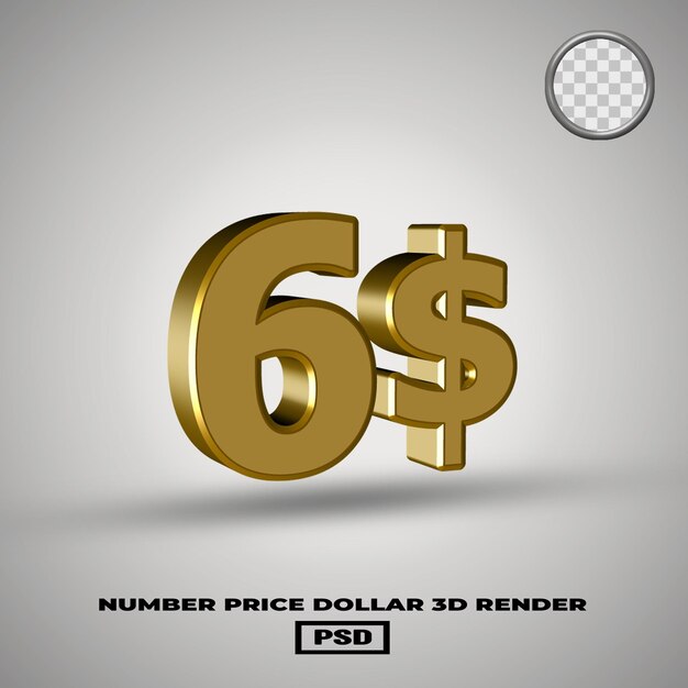 Renderización en 3D del número de precio en dólares estilo oro