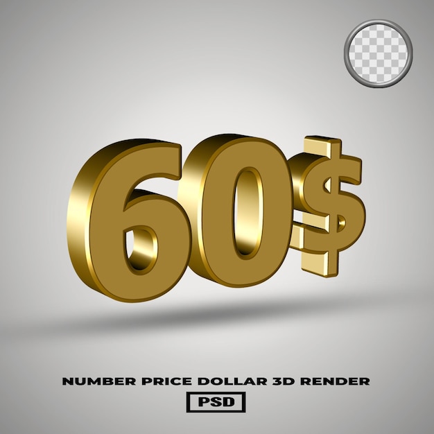 Renderización en 3D del número de precio en dólares estilo oro