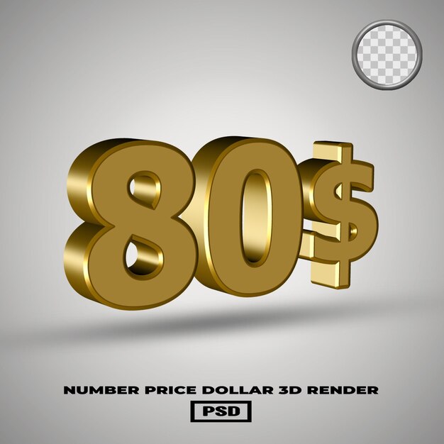 Renderización en 3D del número de precio en dólares estilo oro