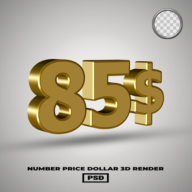 Renderización en 3D del número de precio en dólares estilo oro