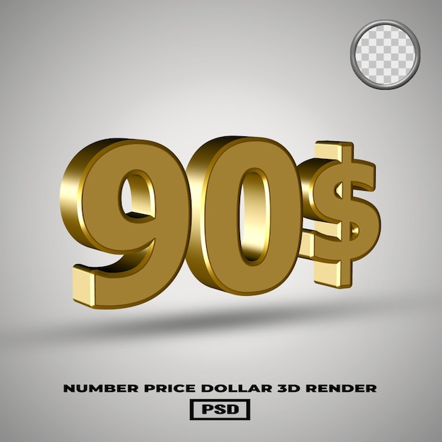 Renderización en 3D del número de precio en dólares estilo oro