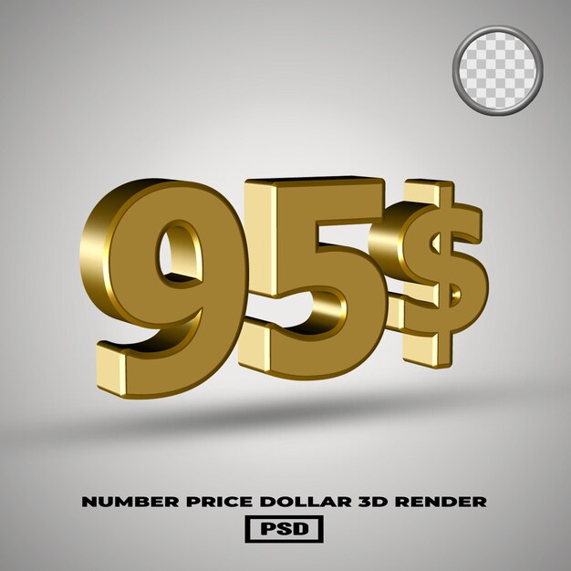 Renderización en 3D del número de precio en dólares estilo oro