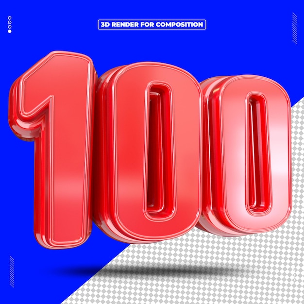 Renderización 3D del número rojo 100