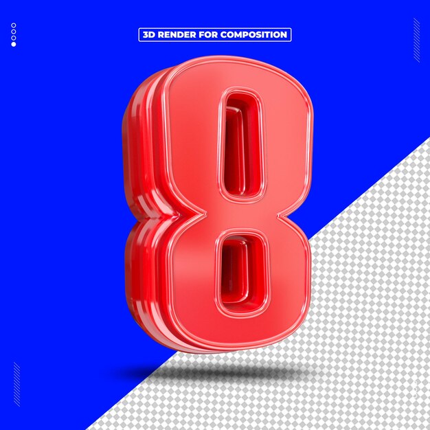 Renderización 3D del número rojo 8
