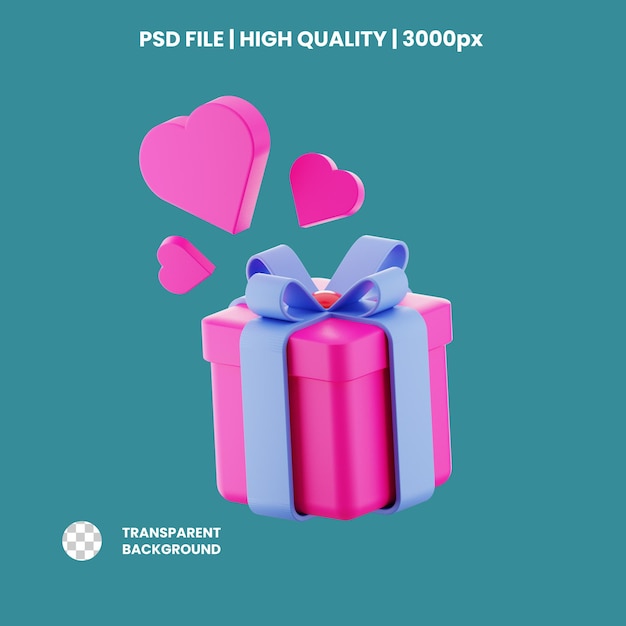 PSD renderización en 3d del objeto del icono de amor del regalo de san valentín