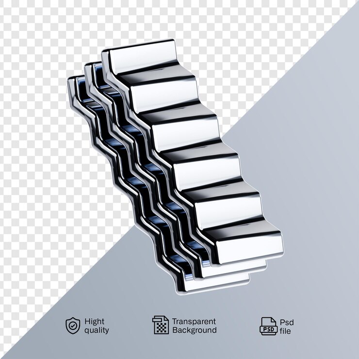 PSD renderización 3d de un objeto metálico plateado en un estado transparente