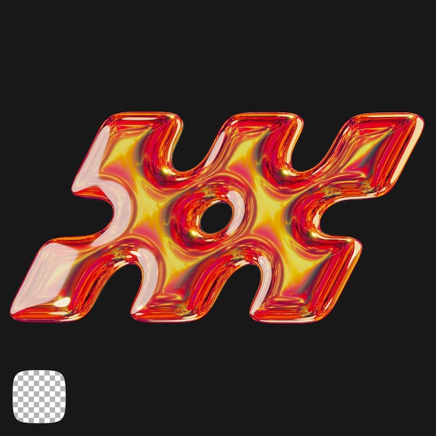 Renderización 3D de objetos metálicos Y2K en un fondo transparente